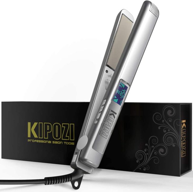 KIPOZI Professional Hair Striaghtener Titanium Dual Volotag Instant Heating Flat Iron 2 In 1 Hair Curler LCD Digital Display