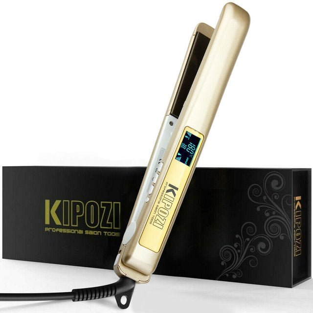 KIPOZI Professional Hair Striaghtener Titanium Dual Volotag Instant Heating Flat Iron 2 In 1 Hair Curler LCD Digital Display