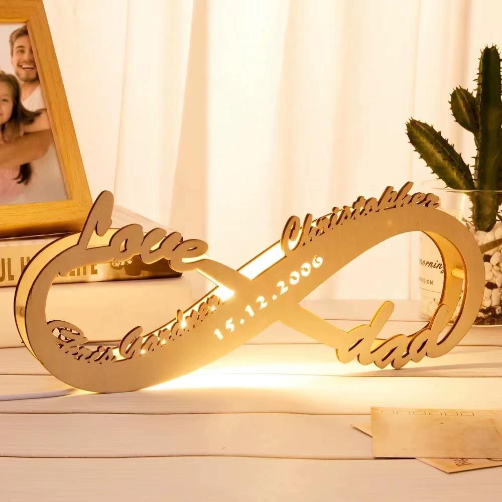 Wooden lamp lovers infinity name table lamp 3D small night lamp